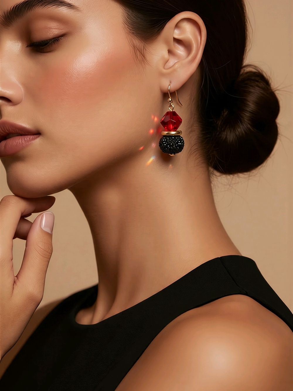 Boutique Red and Black Crystal Drop Earrings